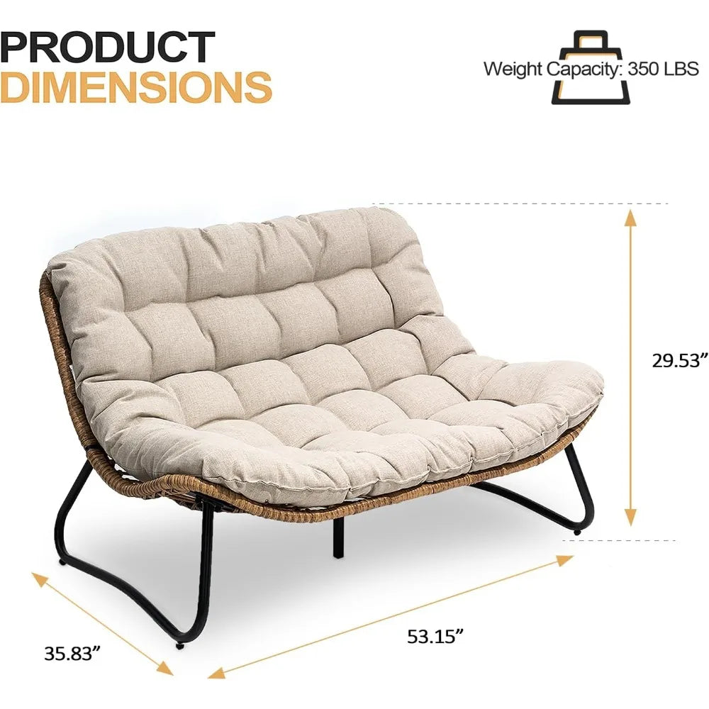 Outdoor Loveseat 2 Seater Cozy Rattan Couch with Soft Cushion for Patio
