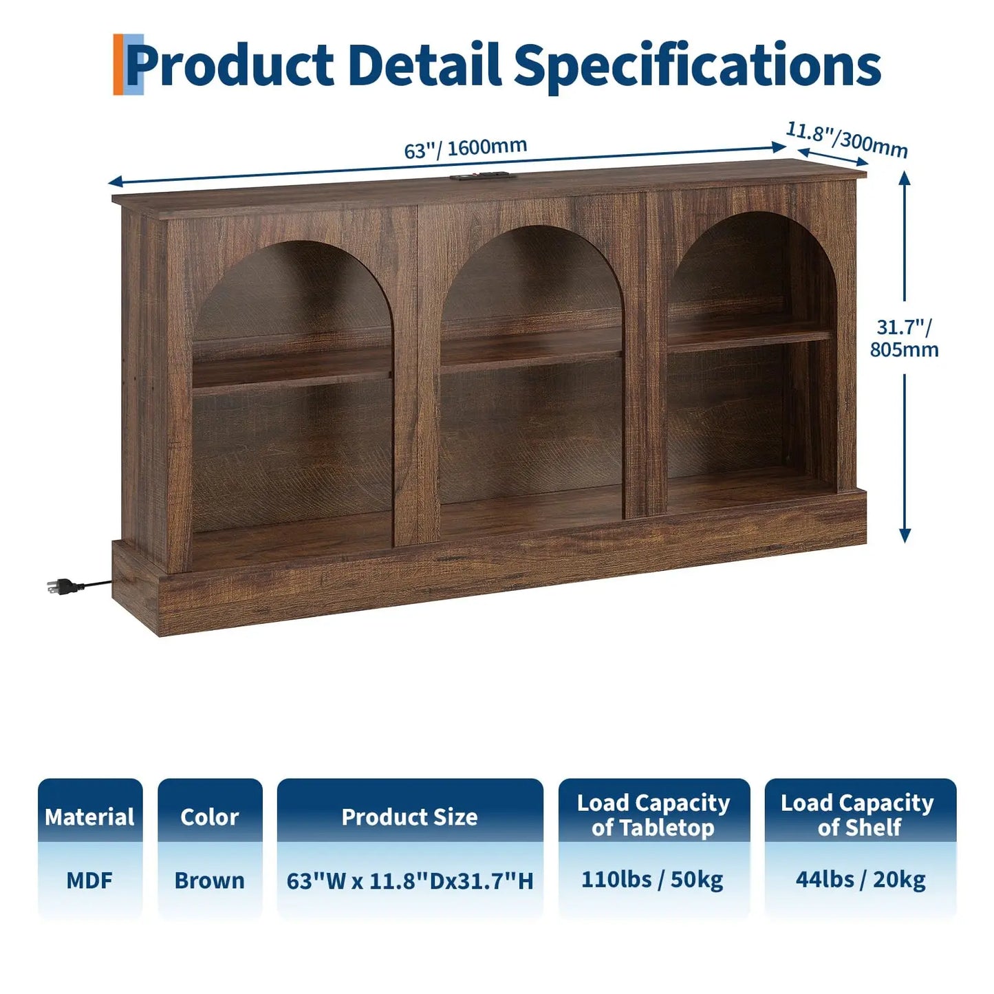 HiMISS Arched TV Stand Console With Power Outlets USB