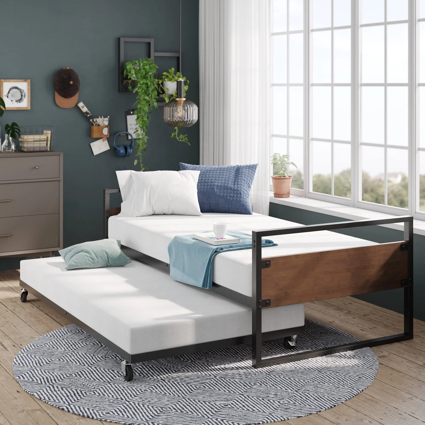 Multifunctional Metal Frame Sofa Bed With Trundle Living Room