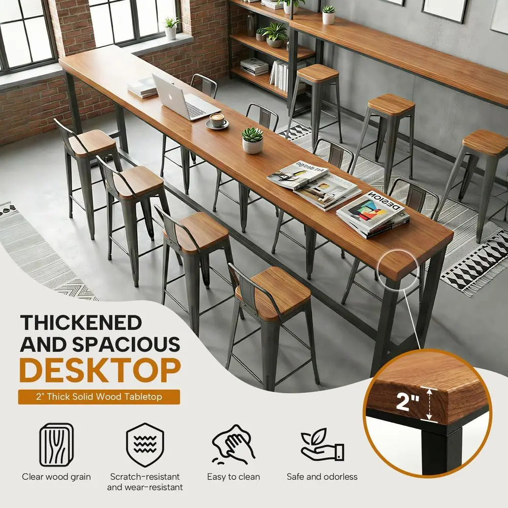 XMSJ Counter Height Bar Table Solid Wood Farmhouse Pub Table With Metal Legs