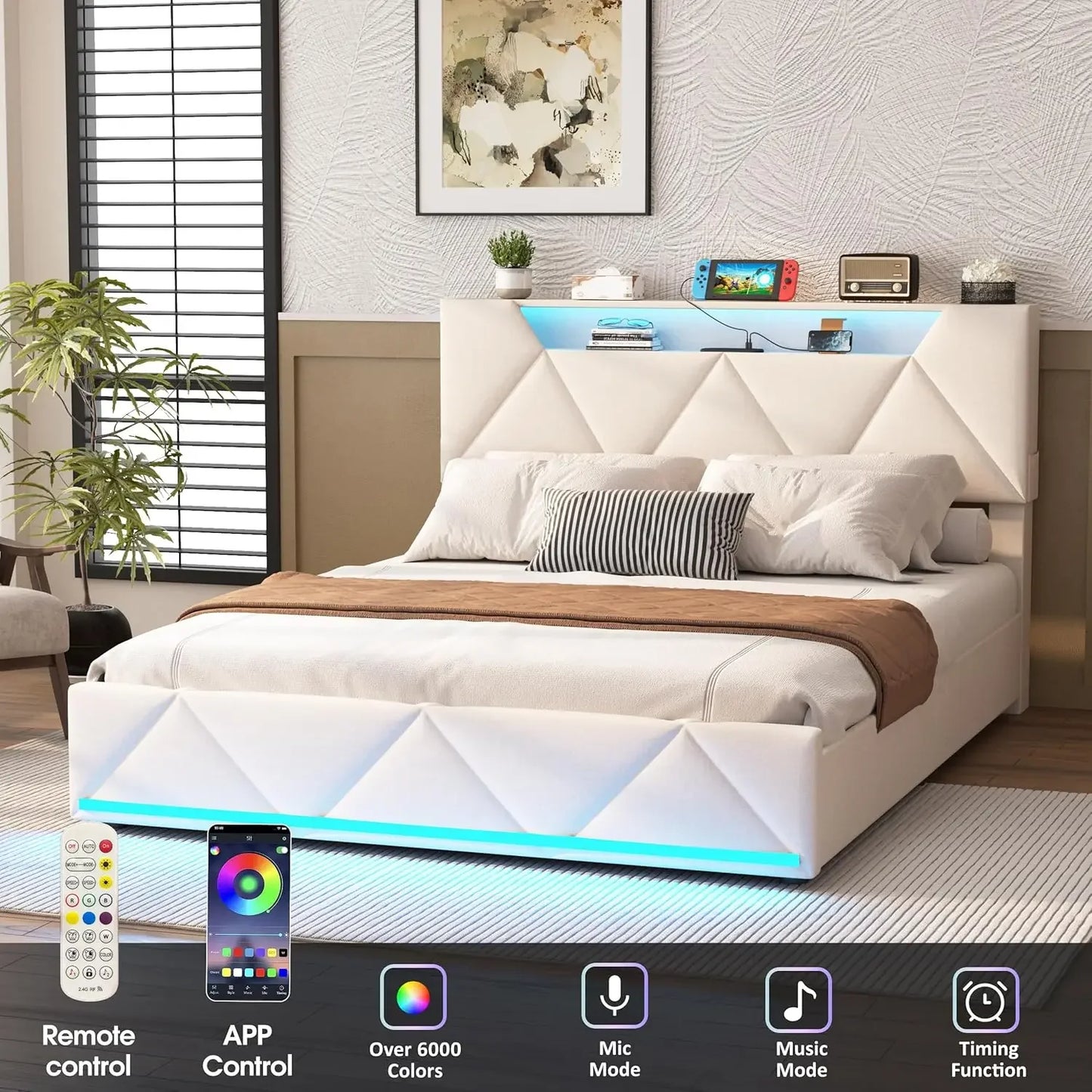 Vabches Upholstered Bed Frame With Storage And Drawers