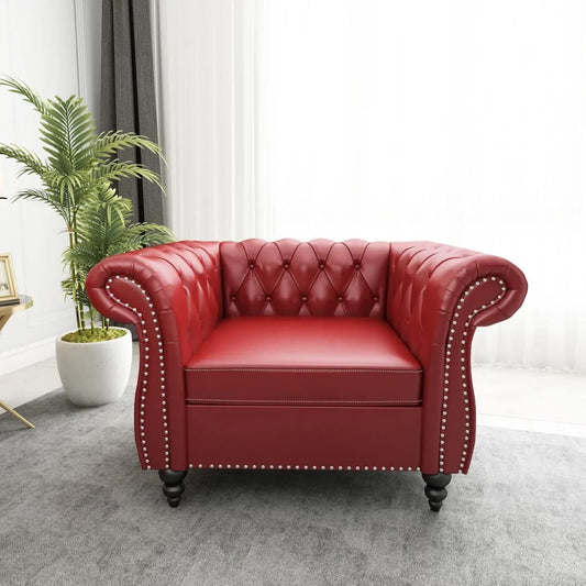 MKDK Chesterfield Tufted Leather Accent Chair With Arms