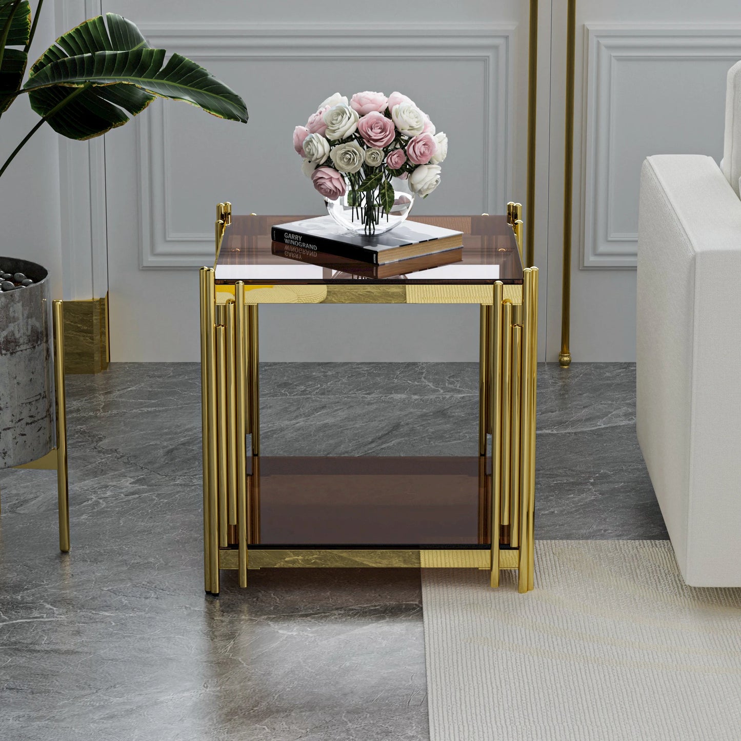 Modern Luxury Coffee Table With Stainless Steel Legs And Tempered Glass