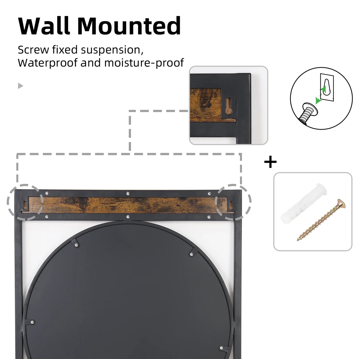 Industrial Metal Wood Frame Wall Mounted Decorative Mirror