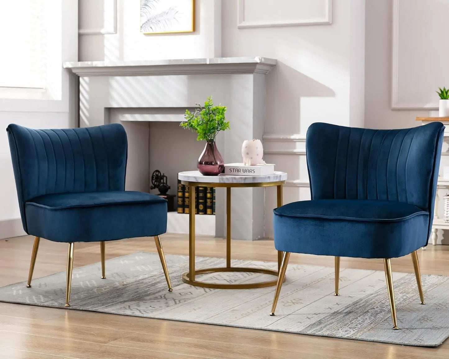 Velvet Armless Slipper Chairs With Golden Legs Mid Century