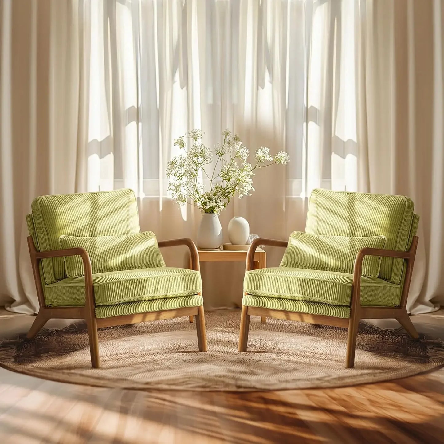 XMSJ Upgraded Corduroy Accent Chairs Pair Upholstered Armchairs