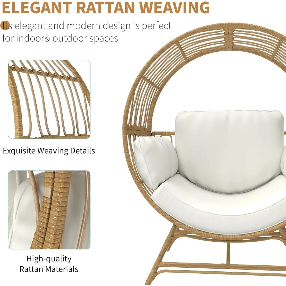 MKDK Egg Chair Rattan Wicker Patio Lounge With Cushion
