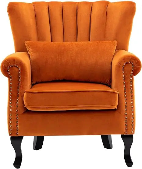 Mid Century Modern Velvet Accent Chair With Channel Back Cushion