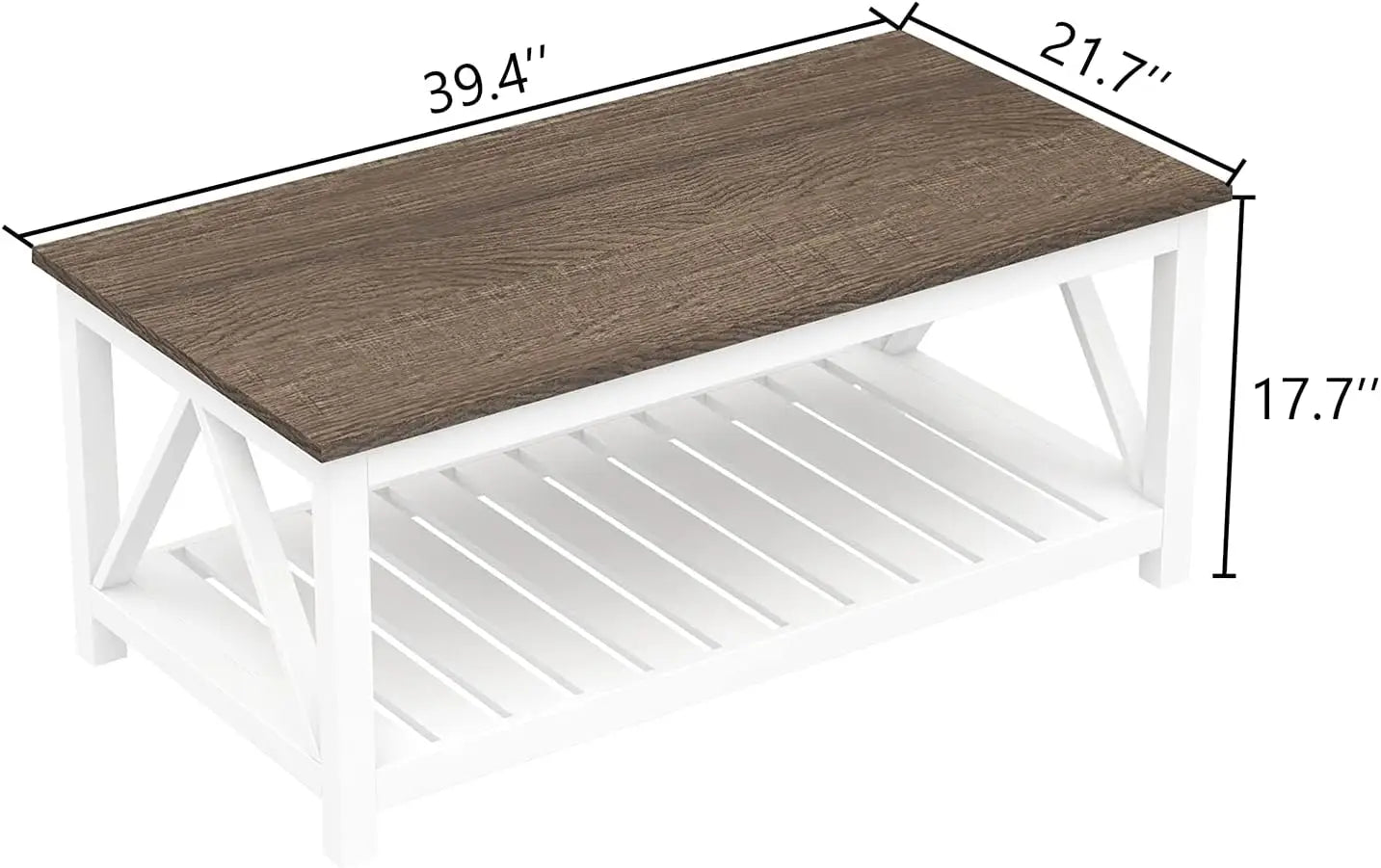 Rustic Farmhouse Coffee Table With Metal Frame And Shelf