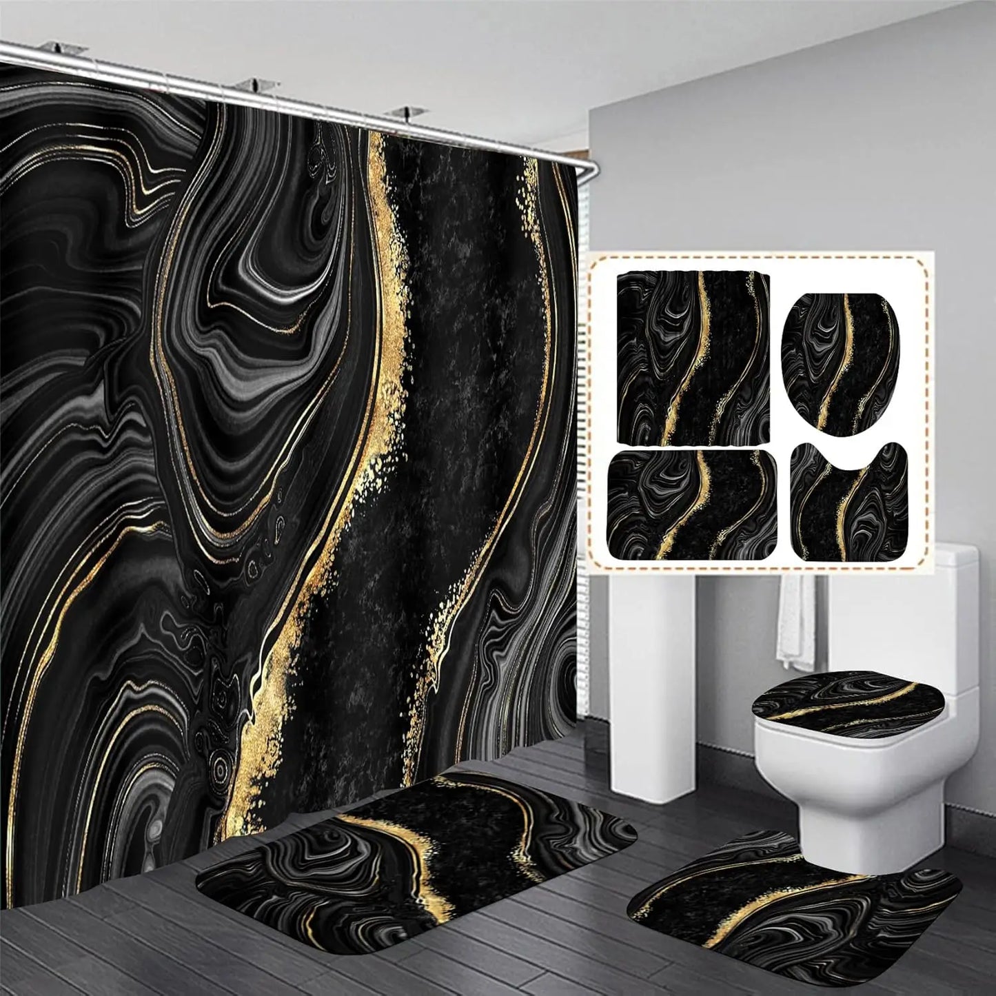 Modern Abstract Bathroom Decor 4 Piece Shower Curtain Set