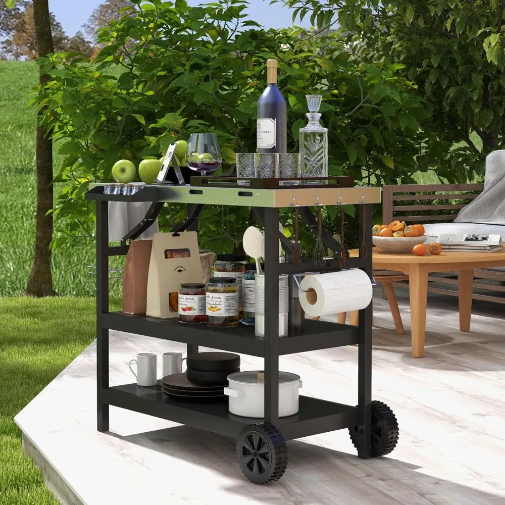 Portable Outdoor Grill Stand With Wheels And Storage Shelves