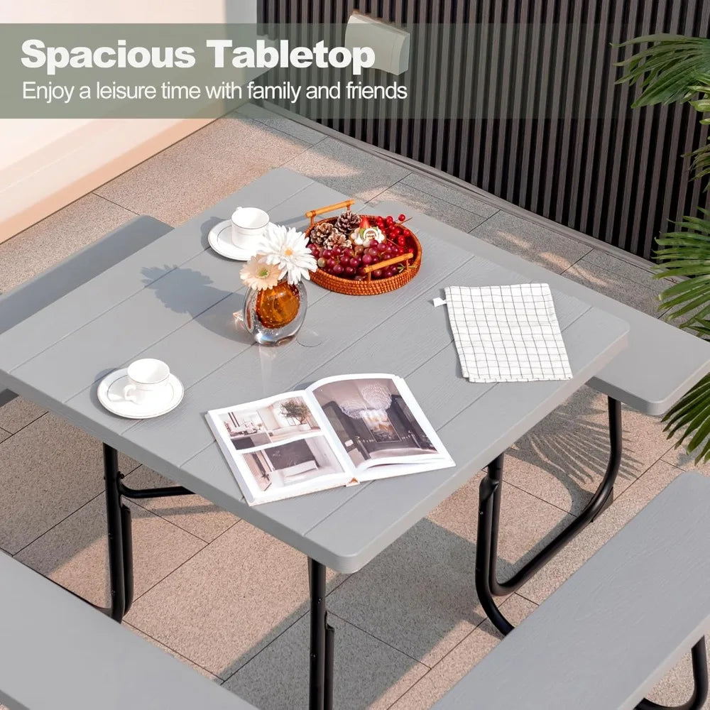 Outdoor Square Picnic Table With BuiltIn Benches Umbrella Hole
