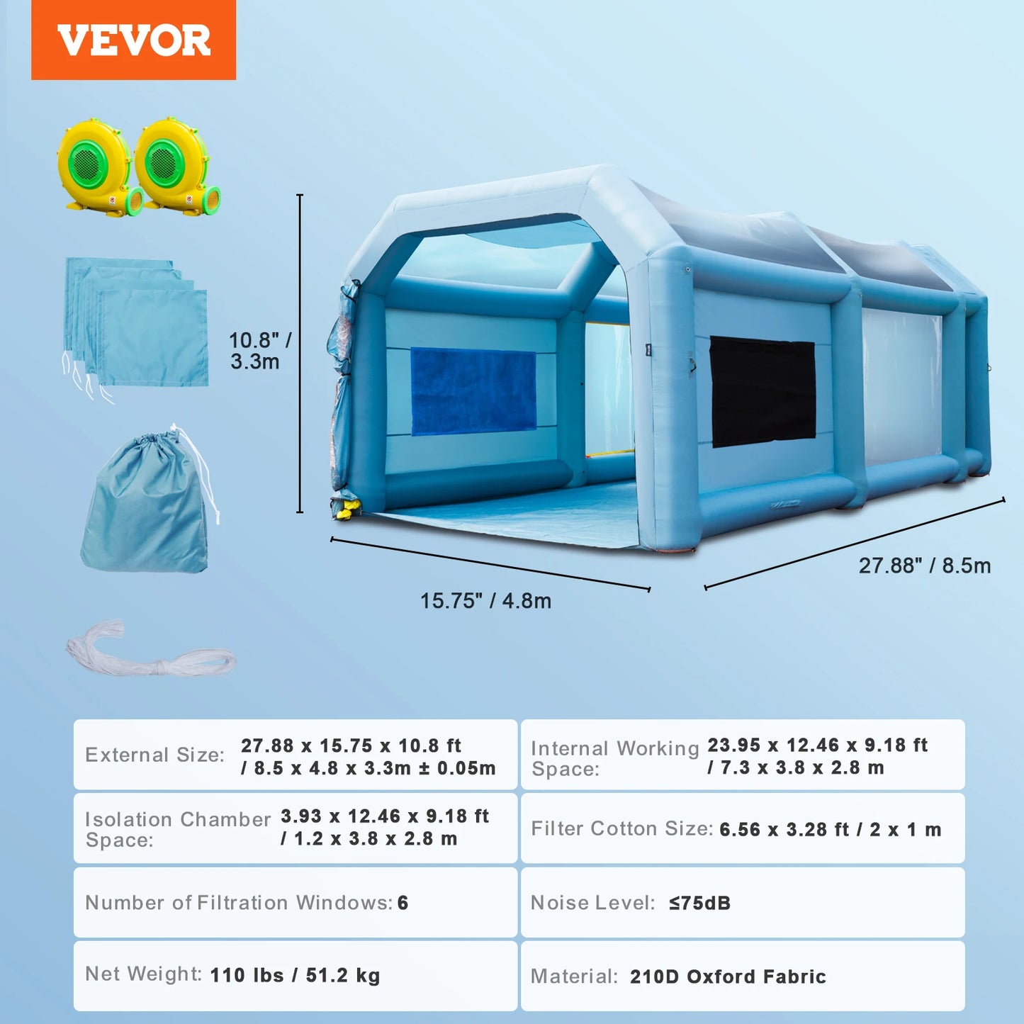 SucceBuy Portable Inflatable Paint Booth with Blowers and Air Filter System