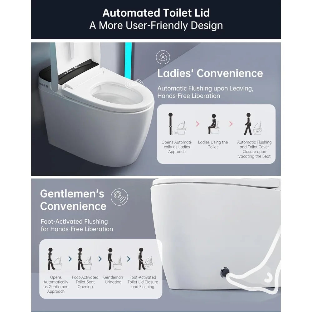 Smart Bidet Toilet with Auto Open Close Lid Heated Seat and Foot Sensor