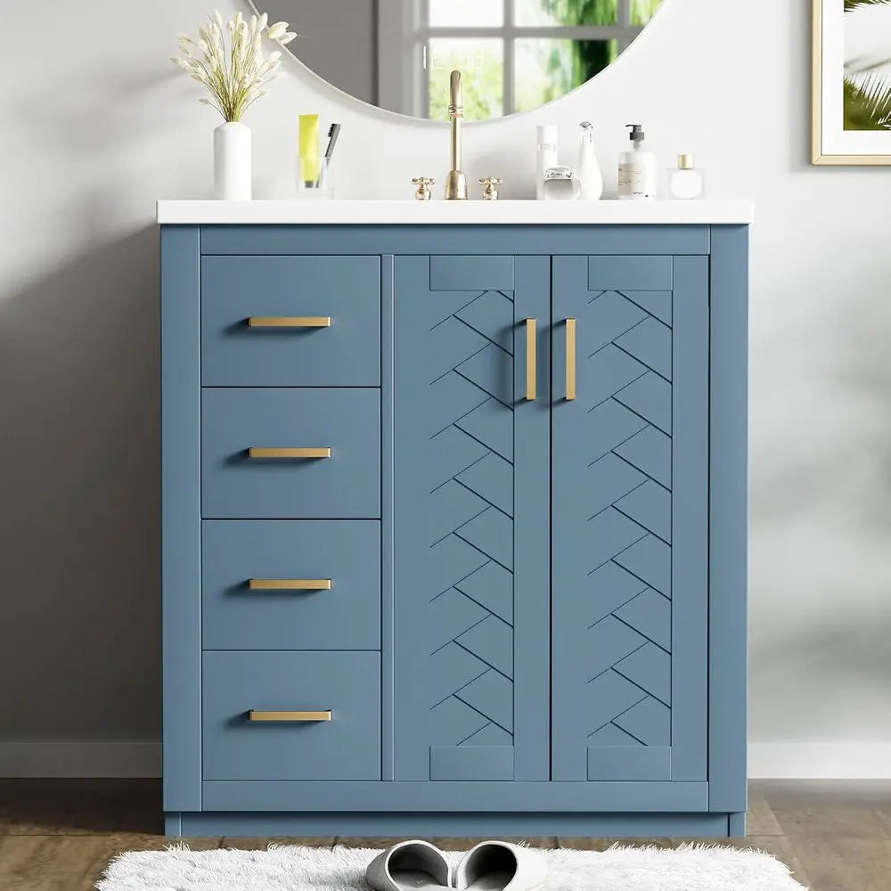 Herringbone Single Sink Bathroom Vanity Freestanding Storage Cabinet