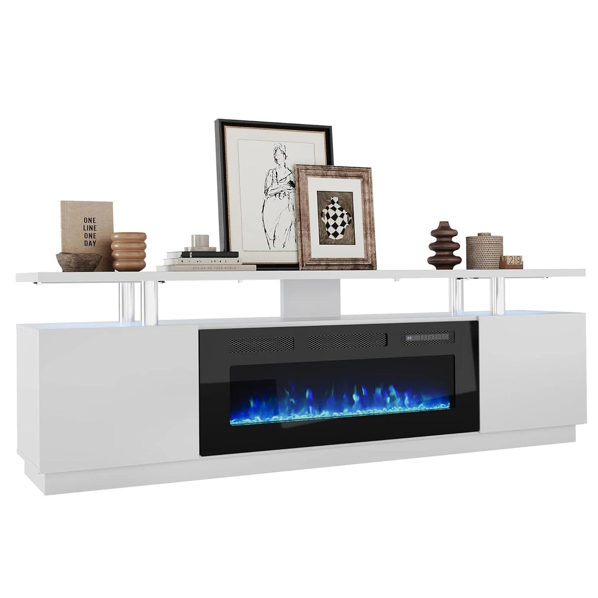 Adoolla Fireplace TV Stand With Electric Heater LED Lights And Storage