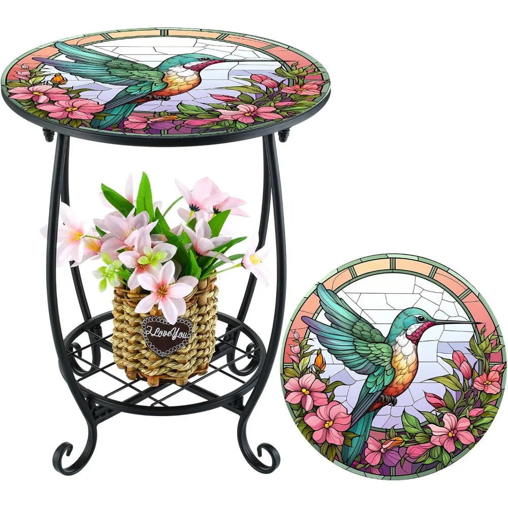 NBVCX Mosaic Round Outdoor Side Table For Patio Garden