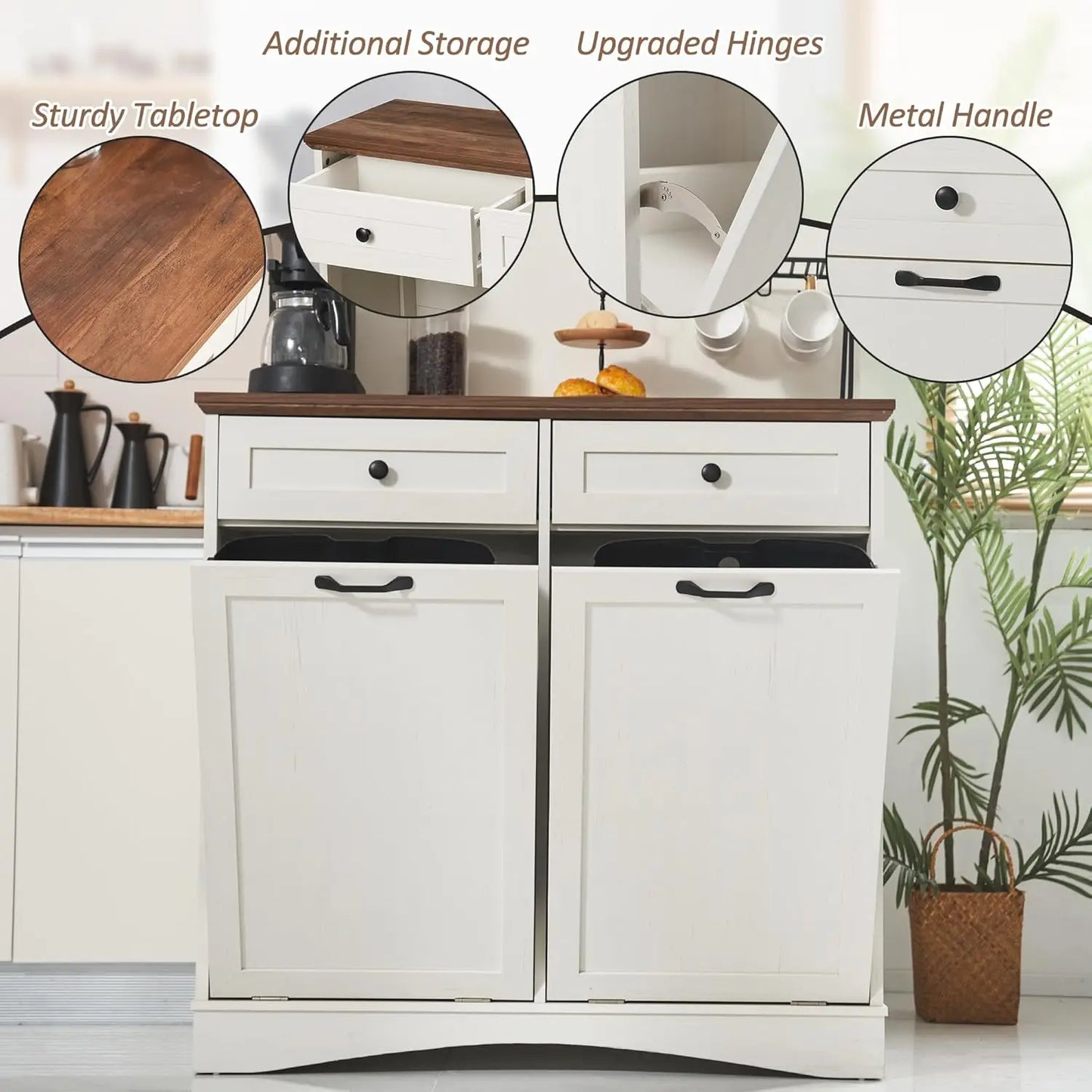 Double Tilt Out Trash Cabinet Freestanding Kitchen Recycling Solution 2x13 Gallons