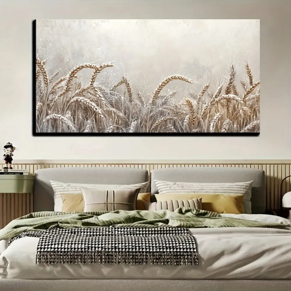 Country Farmhouse Canvas Wall Art Golden Wheat Landscape with Wood Frame