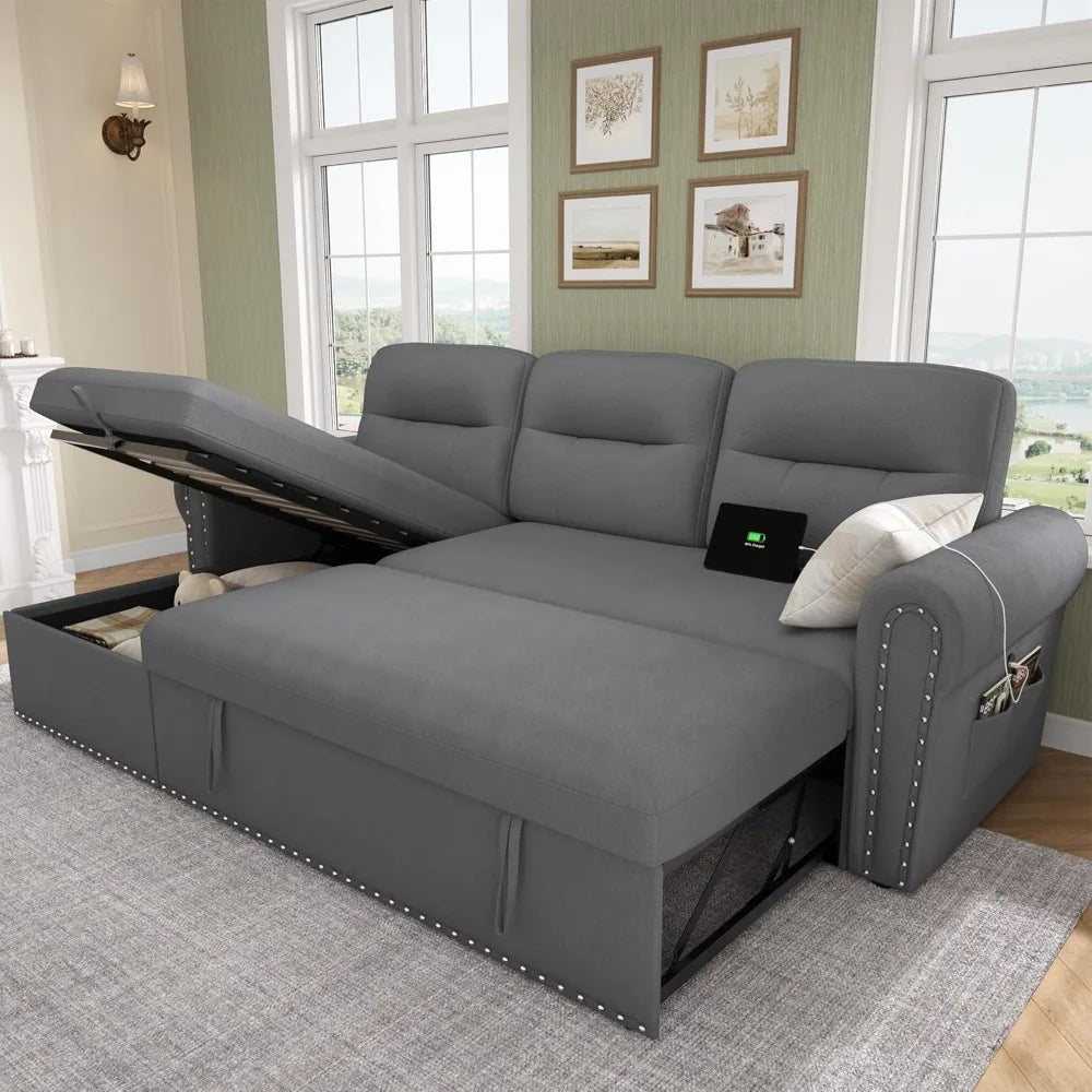 MKDK Sleeper Sofa Bed Sectional With Reversible Storage