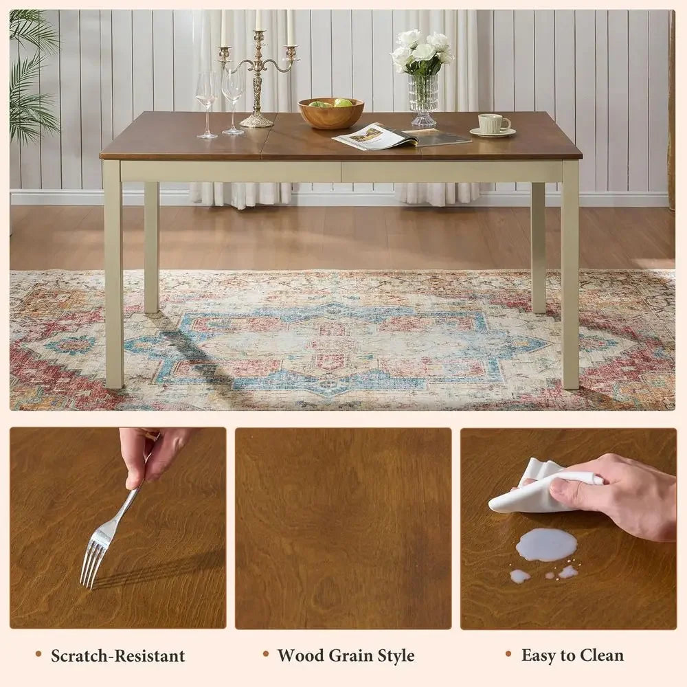 Rustic Armhouse Dining Table Set With Upholstered Chairs