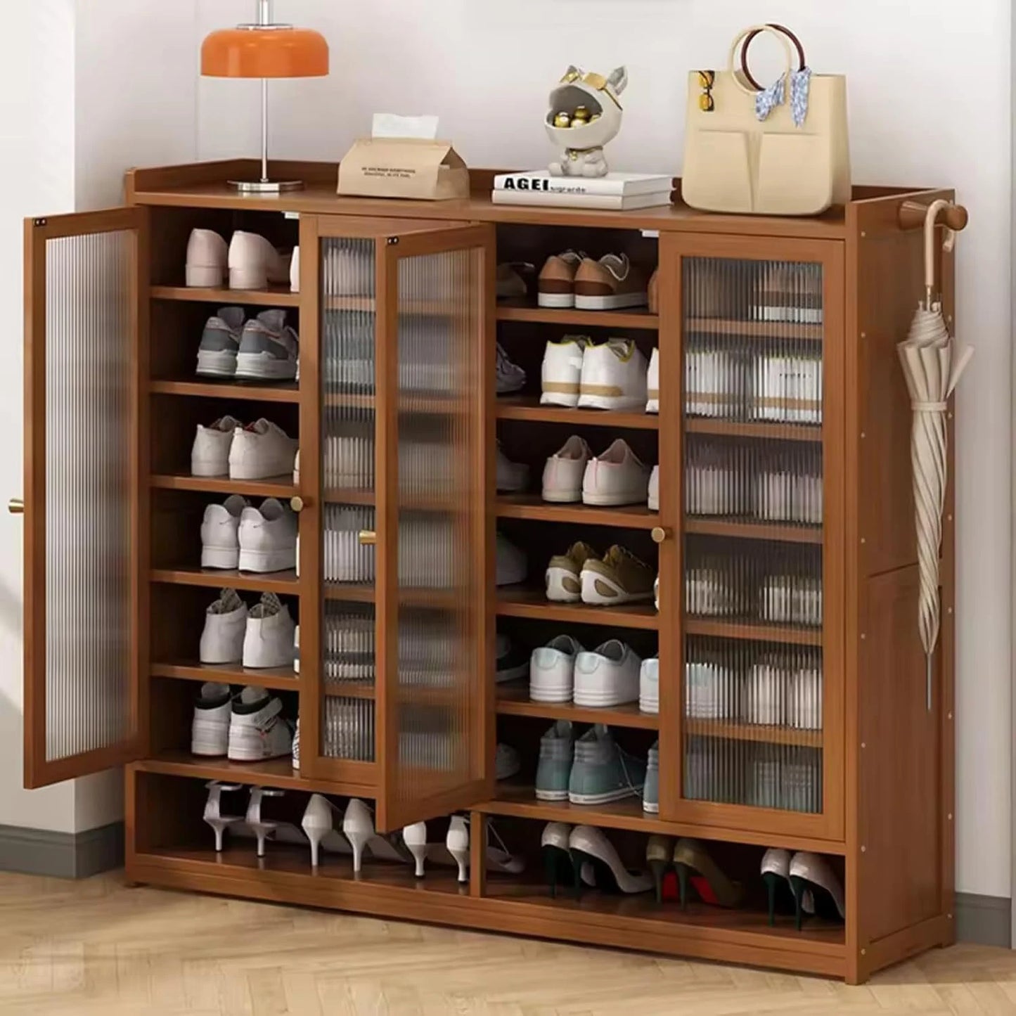 Bamboo Shoe Cabinet With Acrylic Door Shoe Rack Organizer