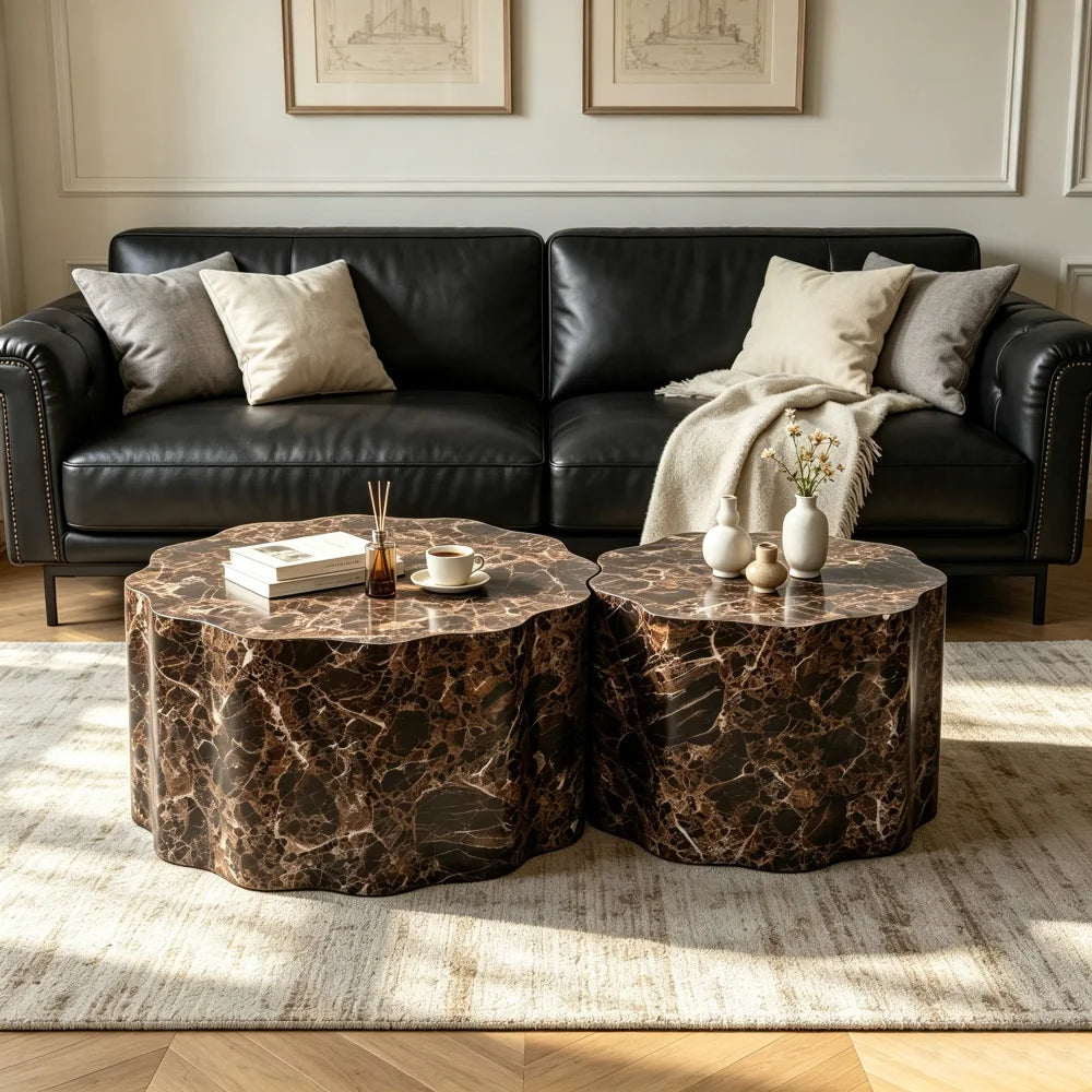 Modern Round Wooden Nesting Coffee Tables With Pet Bed