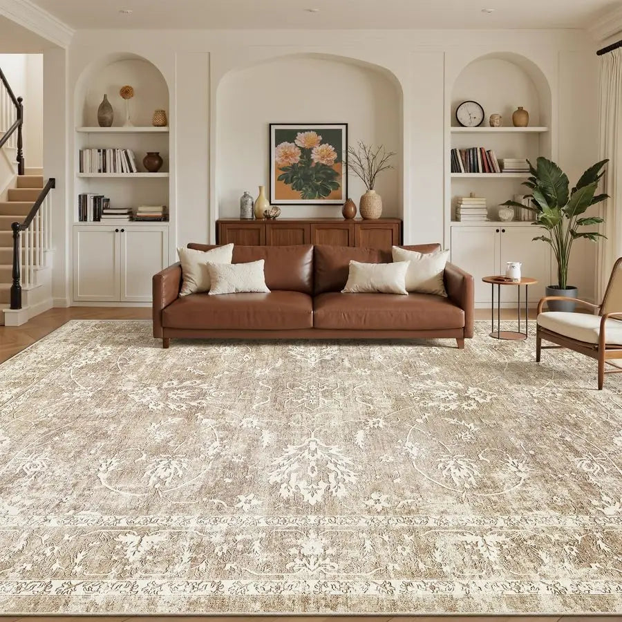 Machine Washable Vintage Natural Area Rug With NonSlip Backing