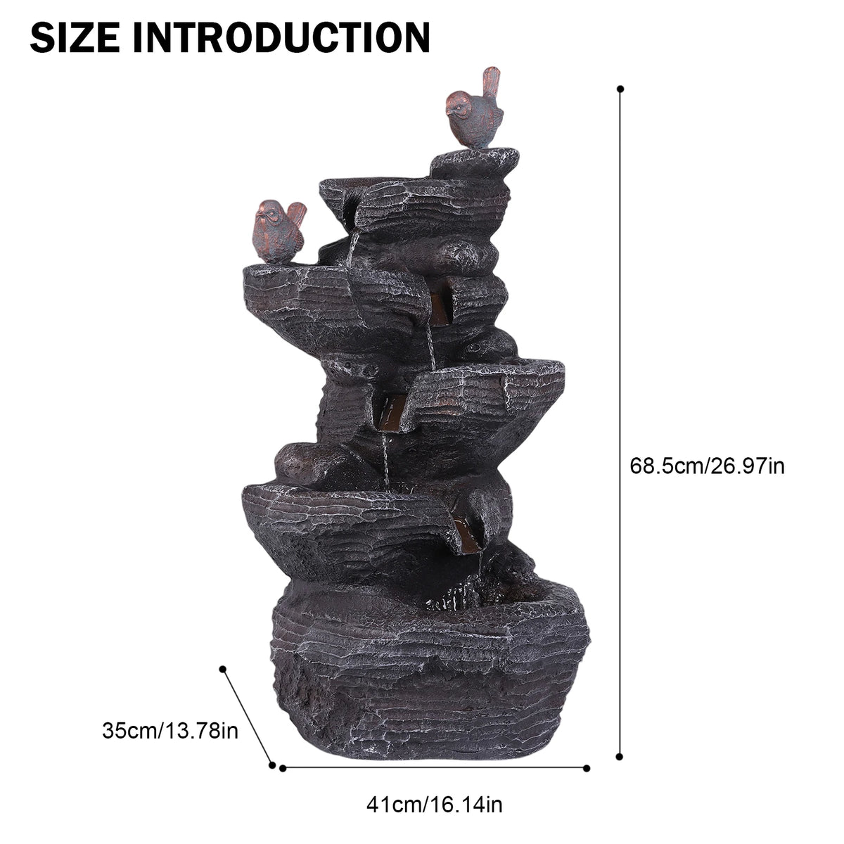 APWIKOGER Rock Waterfall Fountain With LED Lights Garden Decor