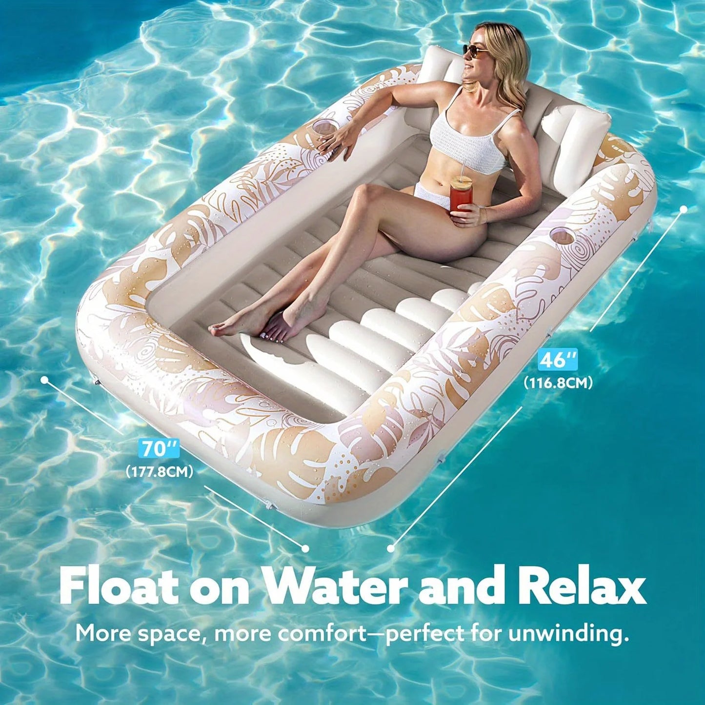 Joyfy Inflatable Pool Lounger Float With Removable Headrest