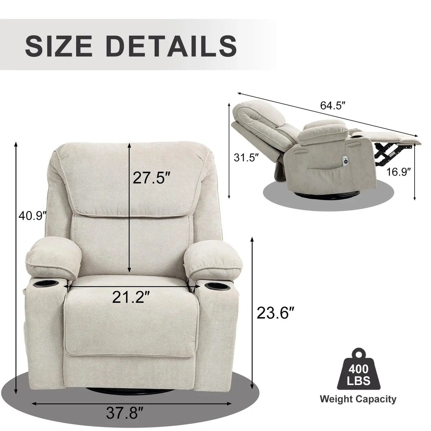 XIAOLANG Rocker Recliner Massage And Heated With Cup Holders