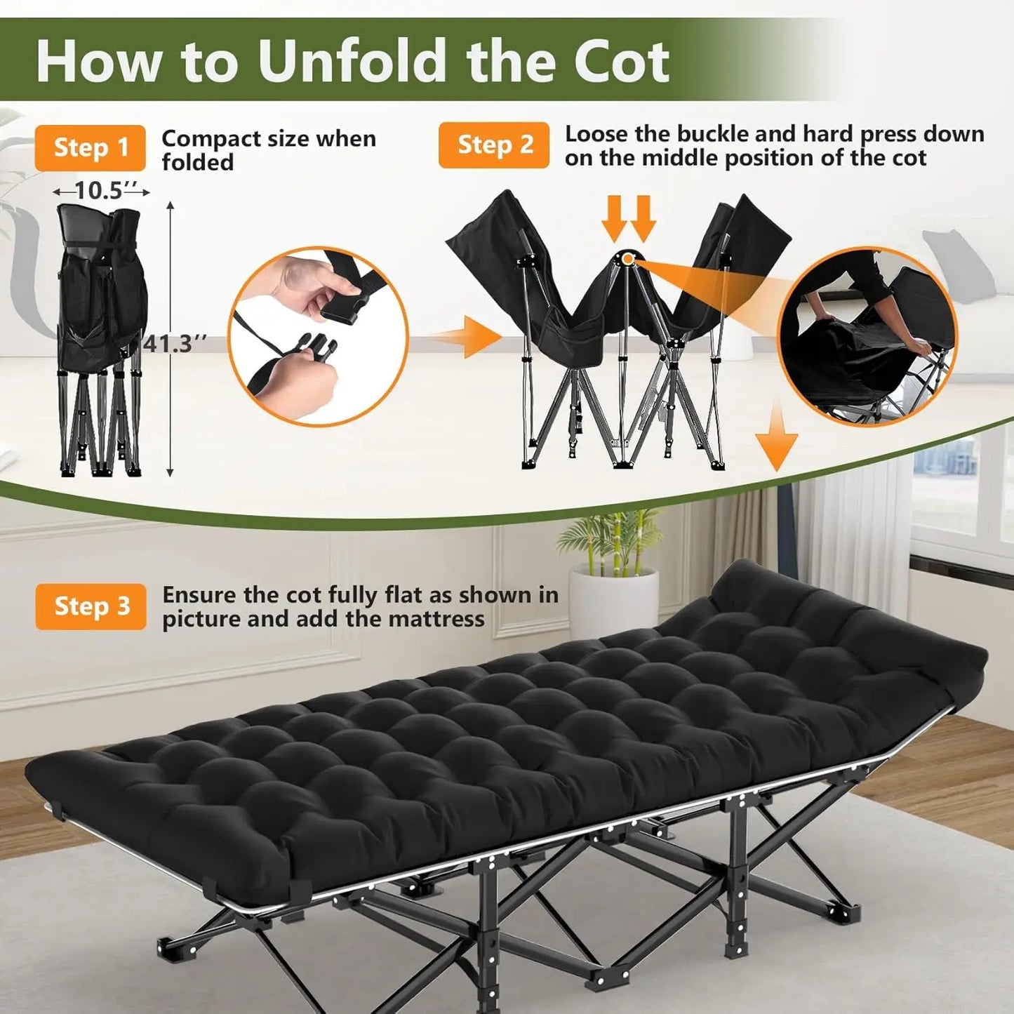 Portable Folding Camping Cot for Adults Heavy Duty 500lbs