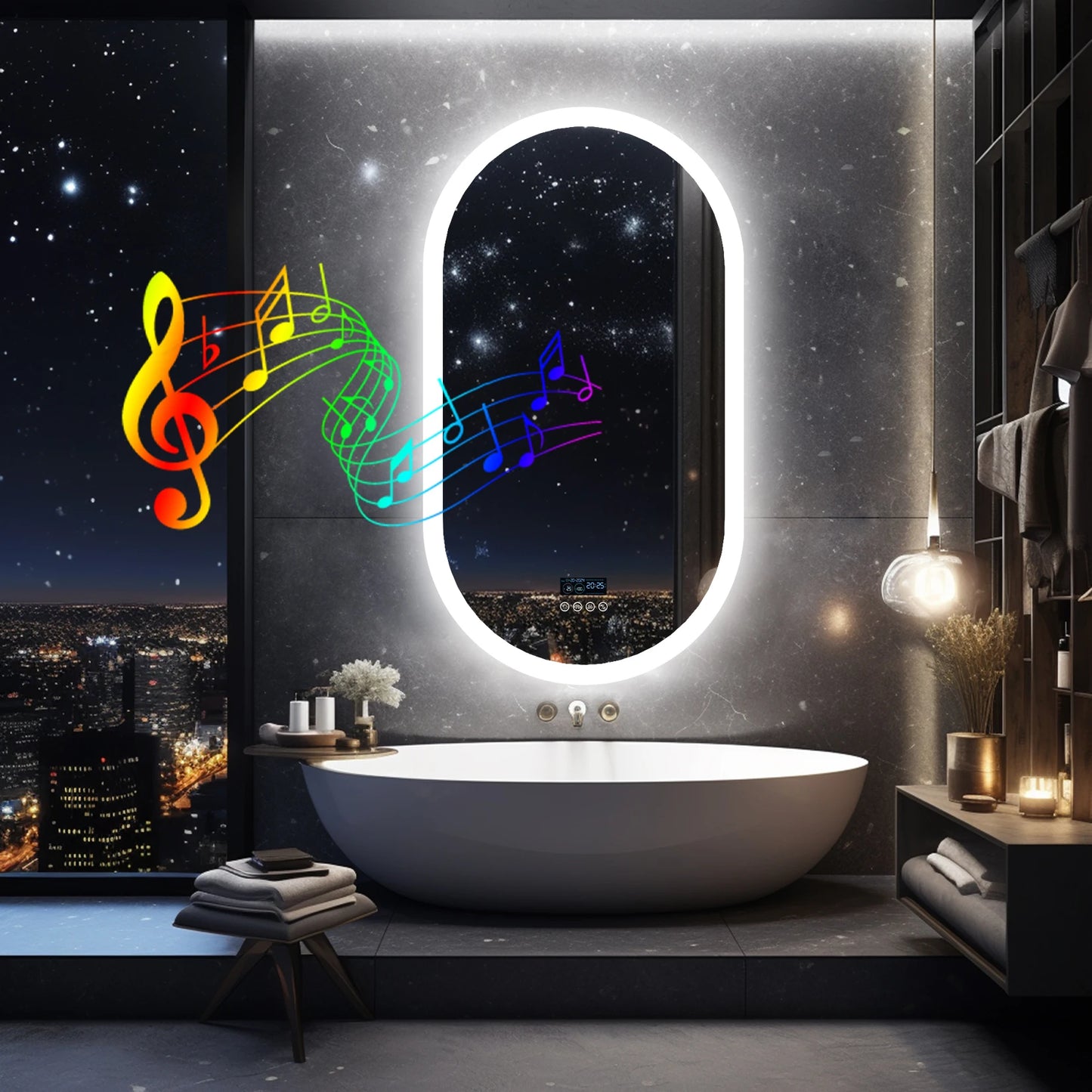 LUVODI 20x32 Inch LED Lighted Bluetooth Bathroom Mirror with Dimming and Anti-Fog