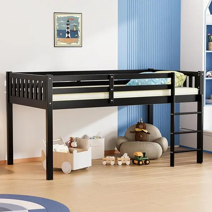 JOYMOR Twin Loft Bed With Guardrail And Ladder