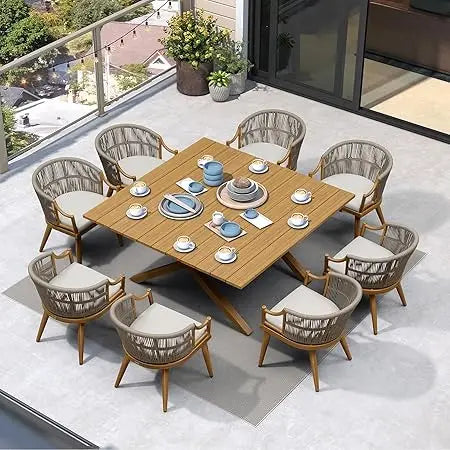 DAFIFY Outdoor Wicker Dining Set With Aluminum Table