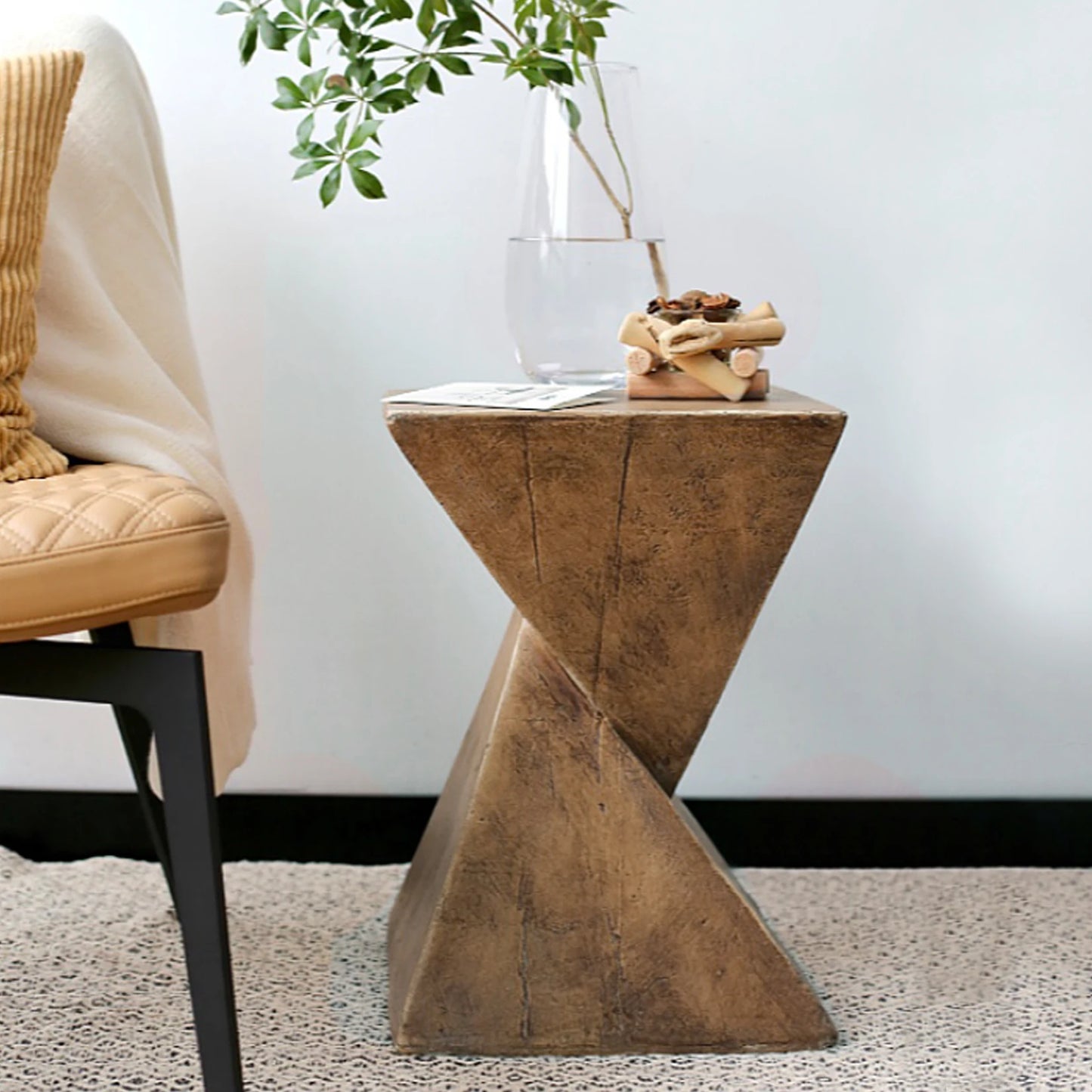 Lightweight Concrete Accent Table Modern Geometry Side Table