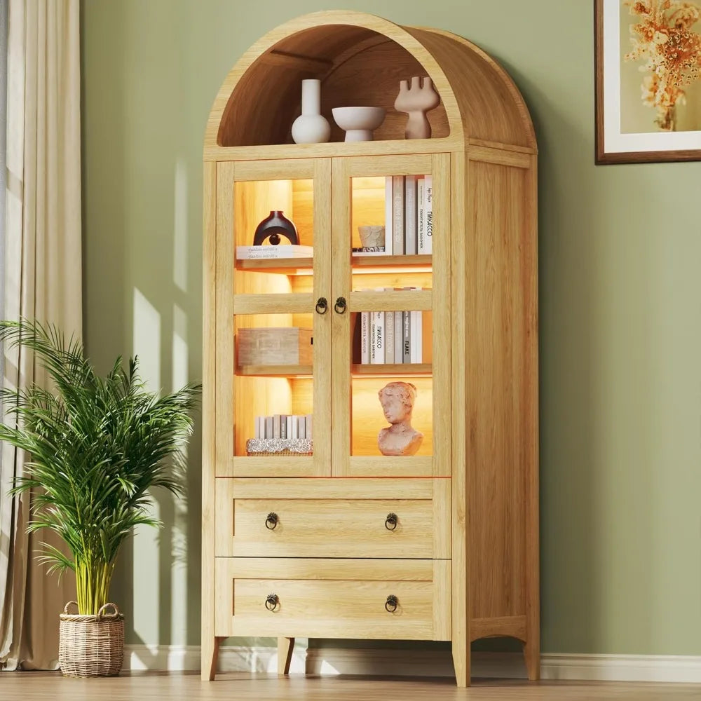 71 Inch Tall Pantry Cabinet with LED Lights and Adjustable Shelves for Kitchen