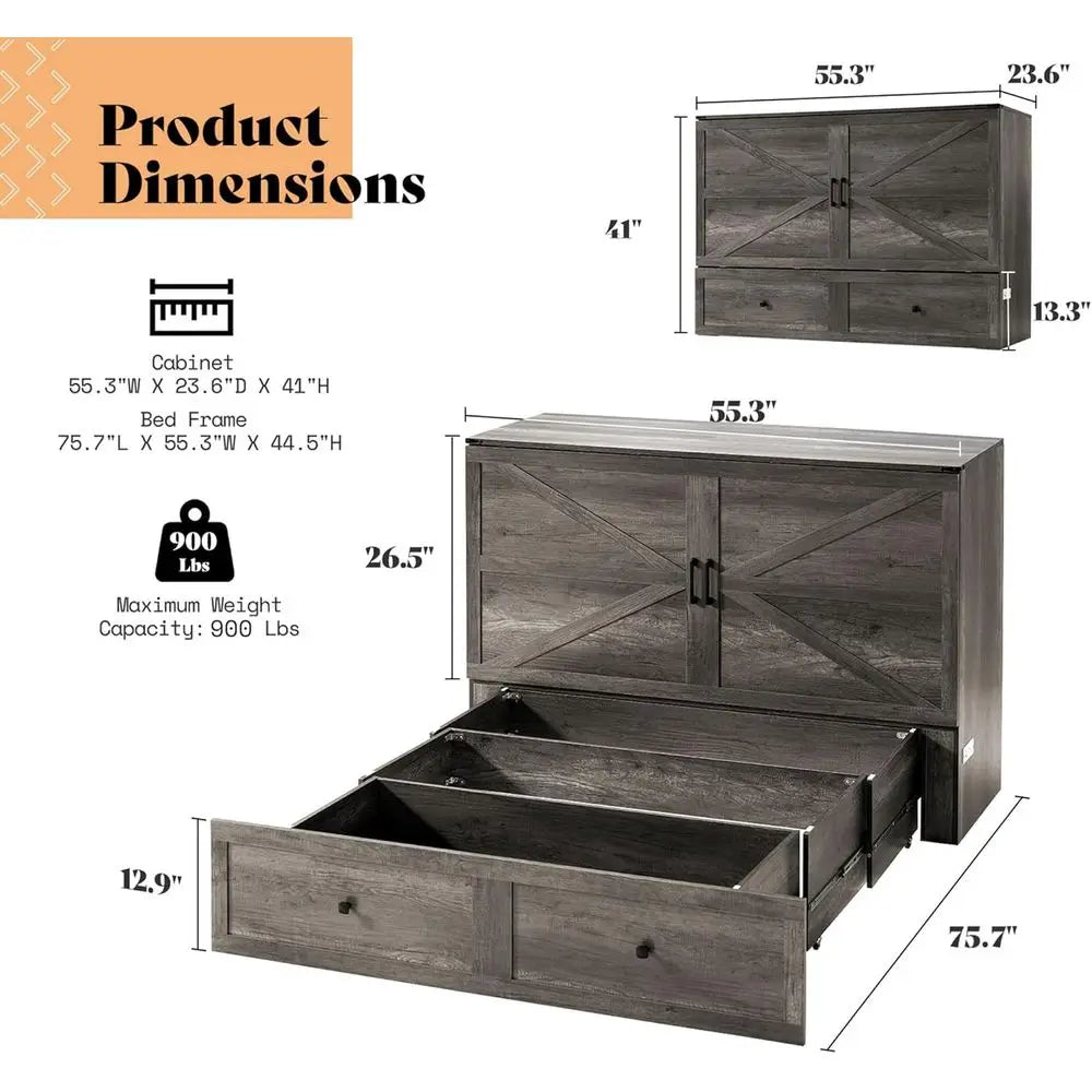 Murphy Bed With Storage And Charging Station Foldable Desk