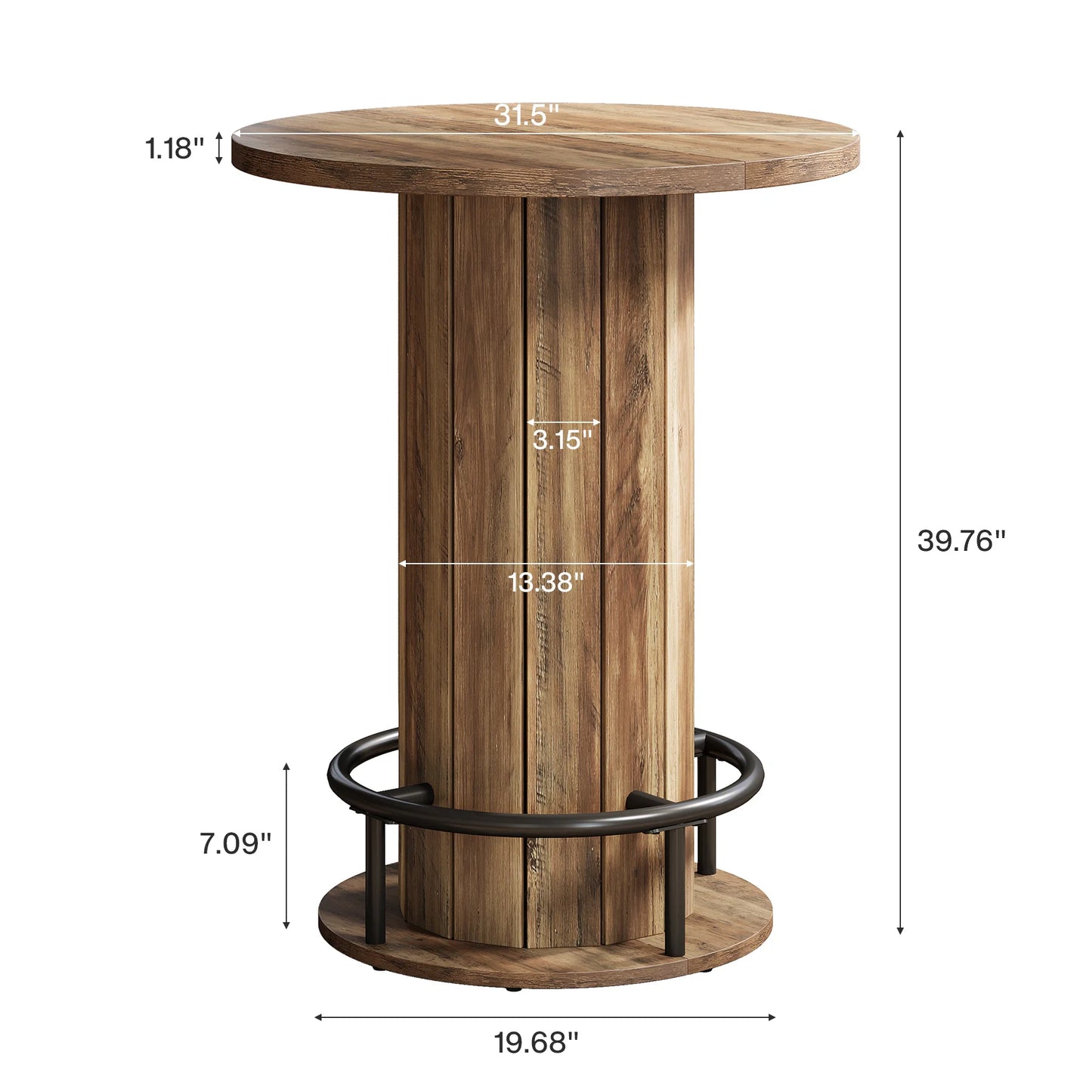 Tribesigns Round Bar Table With Metal Ring Footrest
