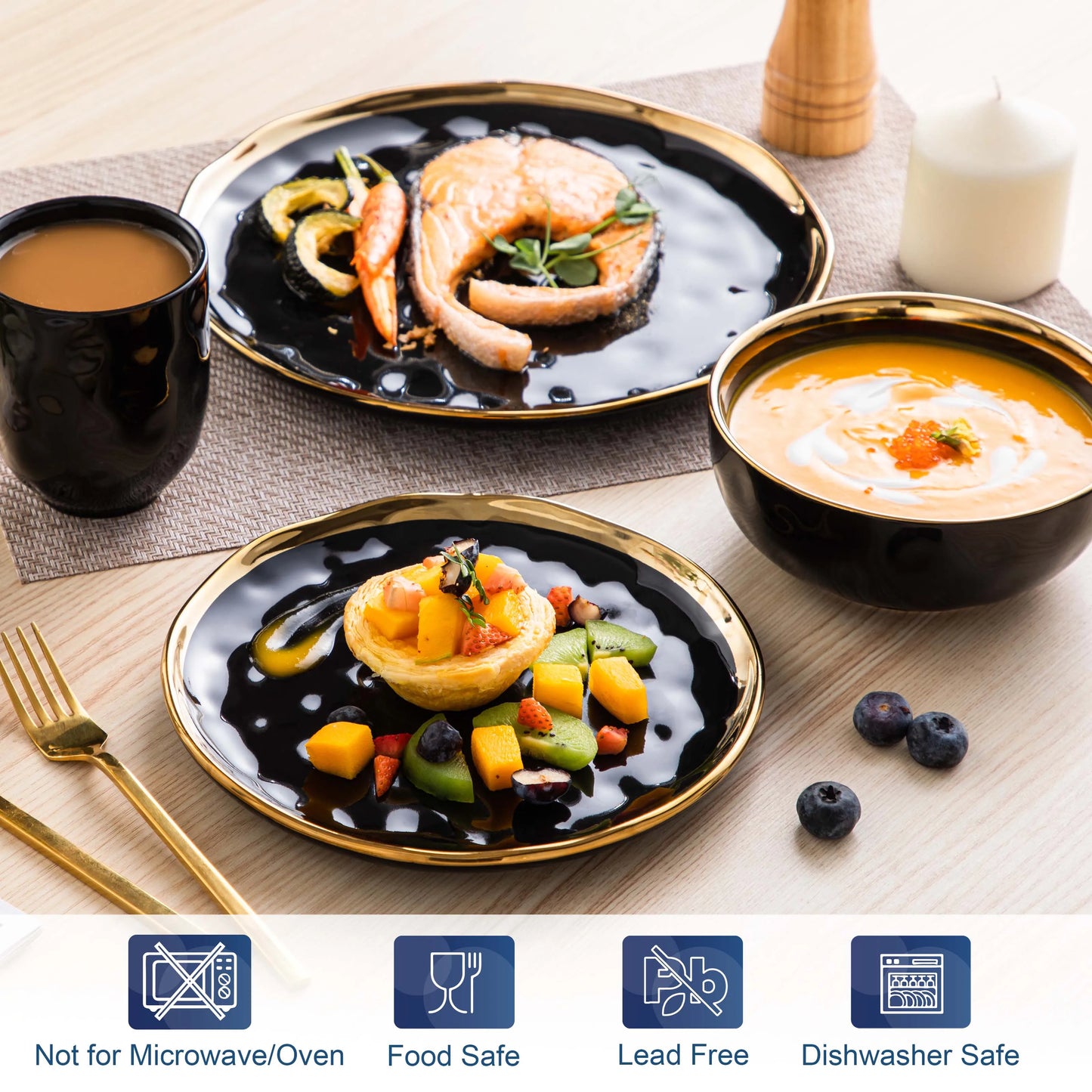 Malacasa Porcelain Dinnerware Set 16 32 Piece Gold Trim