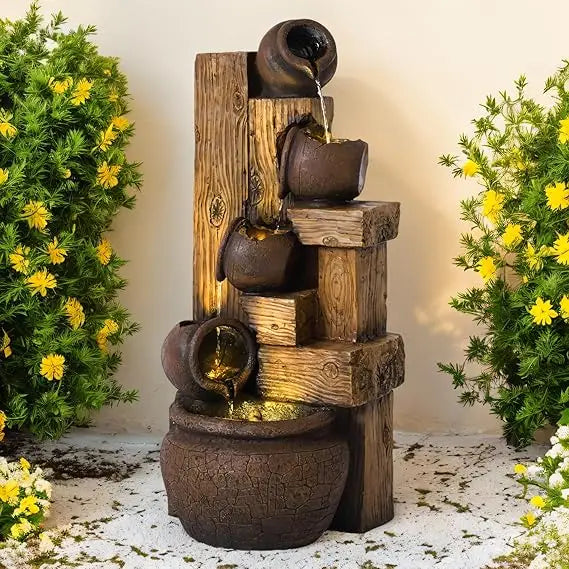 5-Tier Garden Waterfall Fountain Outdoor Resin Floor Standing