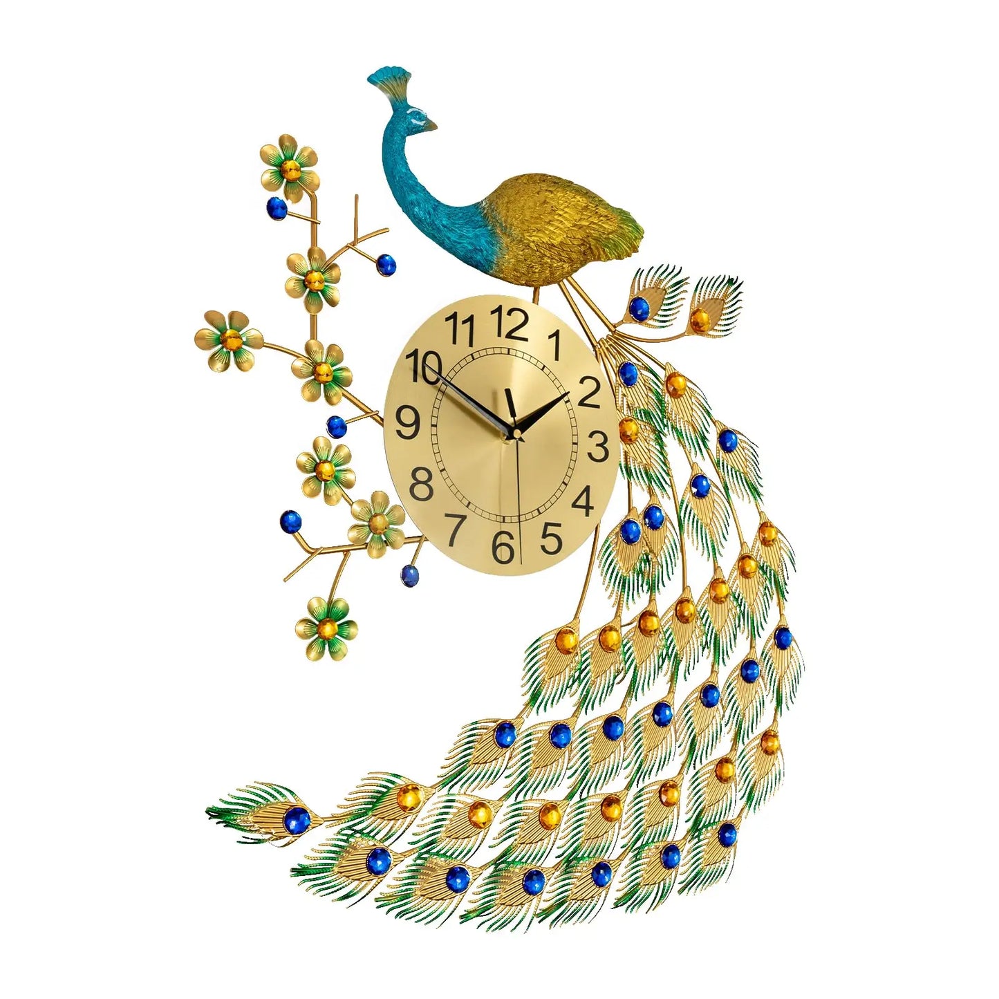 Feature Peacock Wall Clock Luxury Silent 3D Living Room