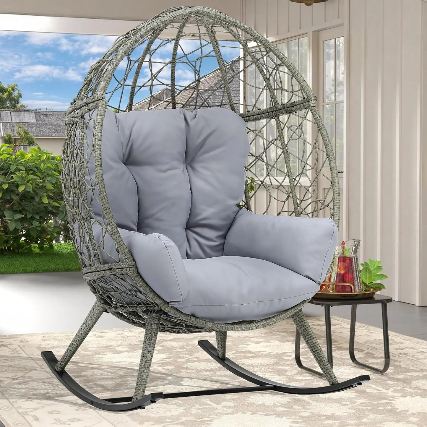 Wicker Rocking Egg Chair Indoor Outdoor Lounger for Patio