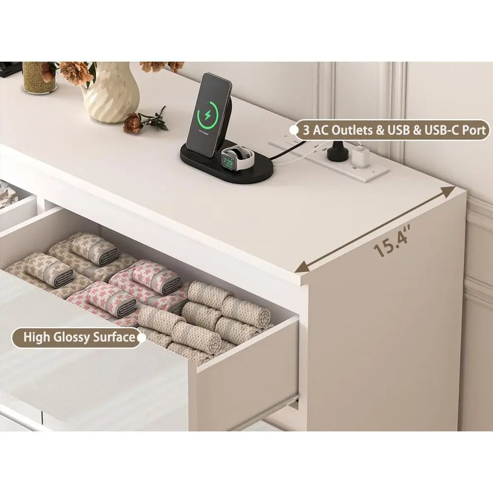 Nine Drawer Dresser With Power Outlet High Gloss Finish