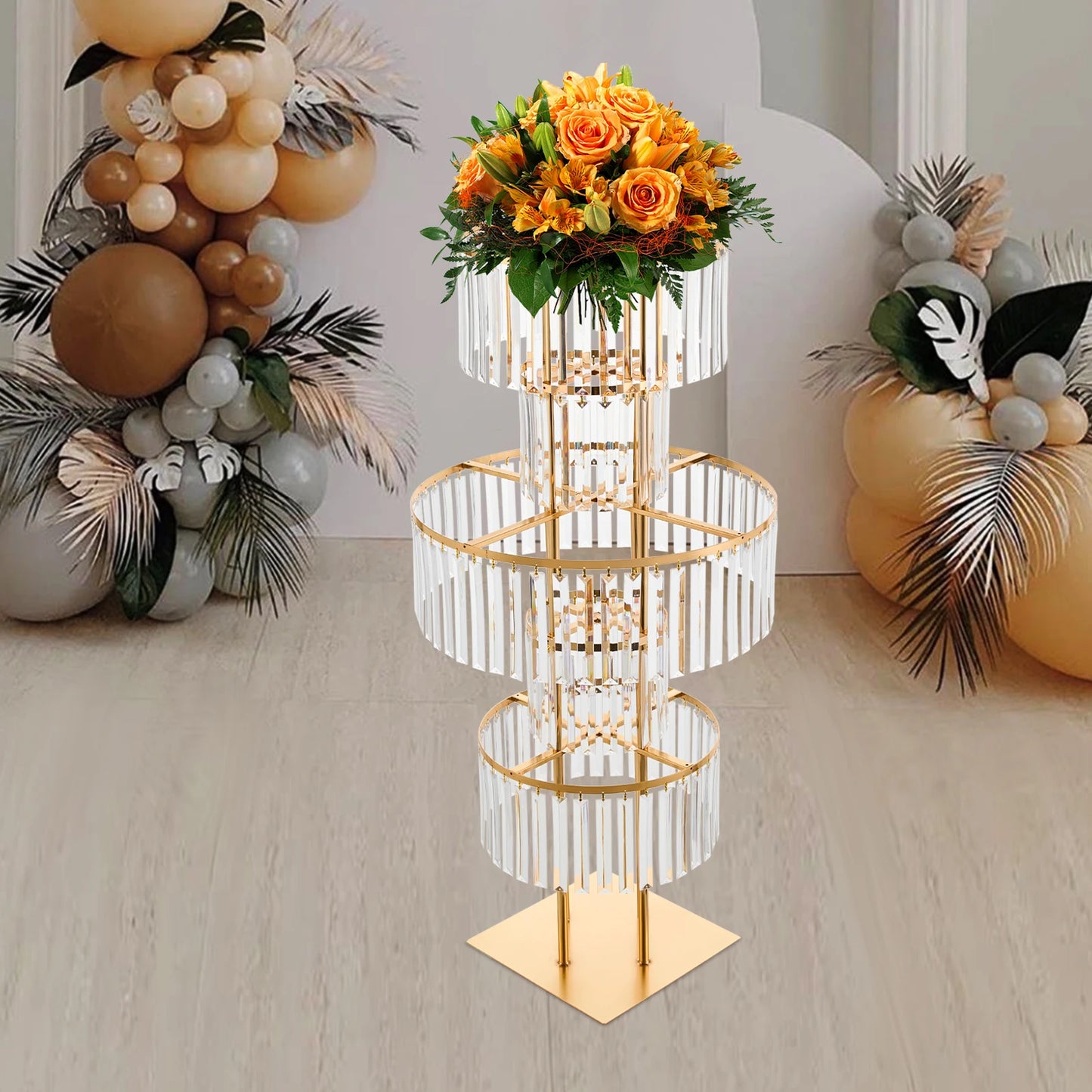 5 Tier Wedding Flower Stand With Crystal Pendants Centerpiece