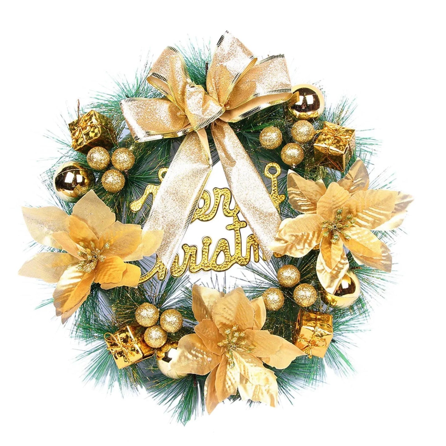 Christmas Wreath Decoration Door Hanging Handmade Sequin Ribbon Bow