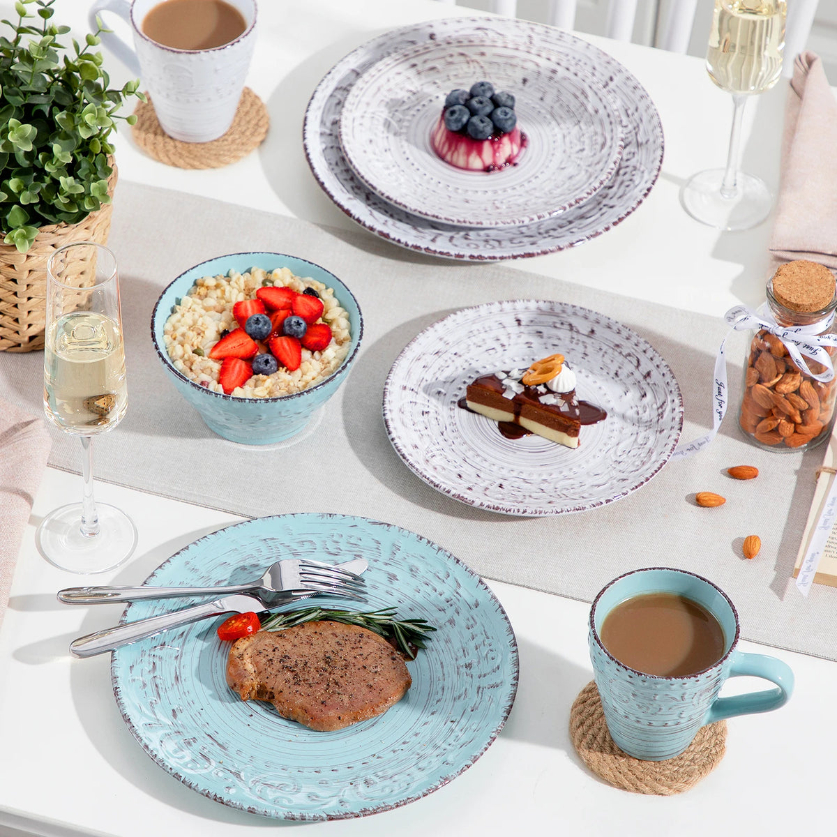 Malacasa Vine Ceramic Dinnerware Set With Plates Bowls Mugs