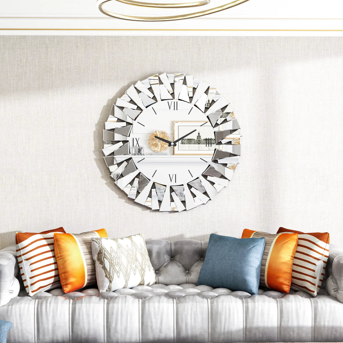 Round Mirrored Wall Clock With Silent Quartz Movement