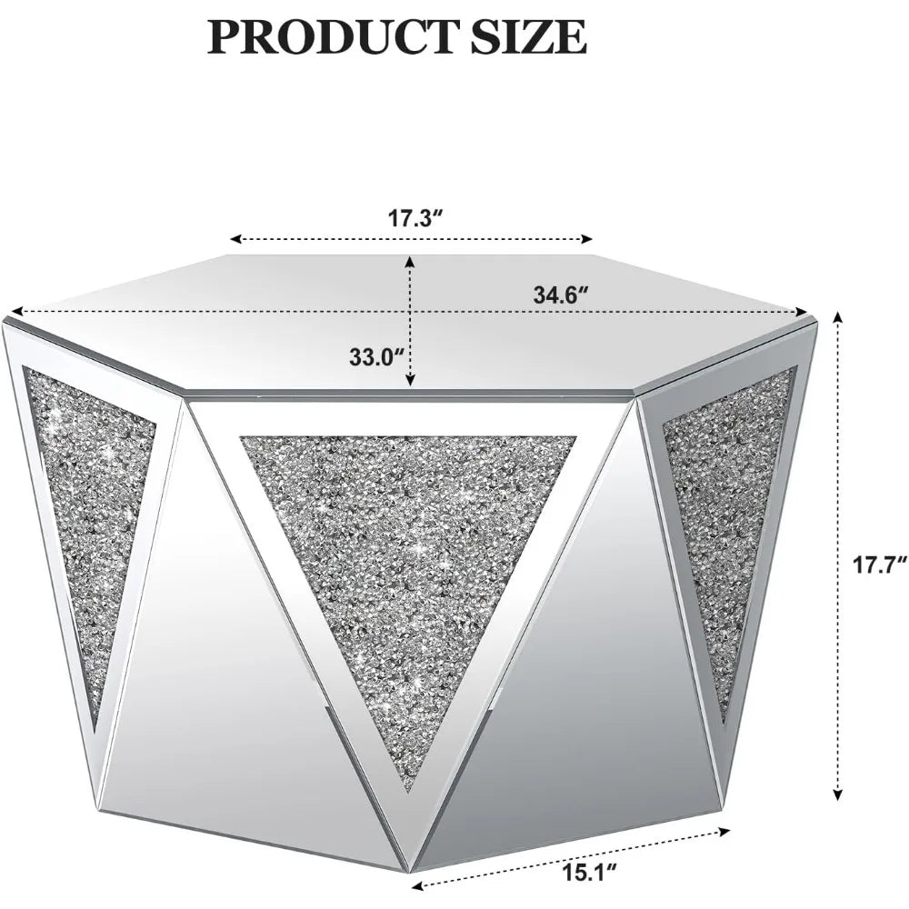 Mirrored Crushed Diamond Coffee Table Hexagon Silver