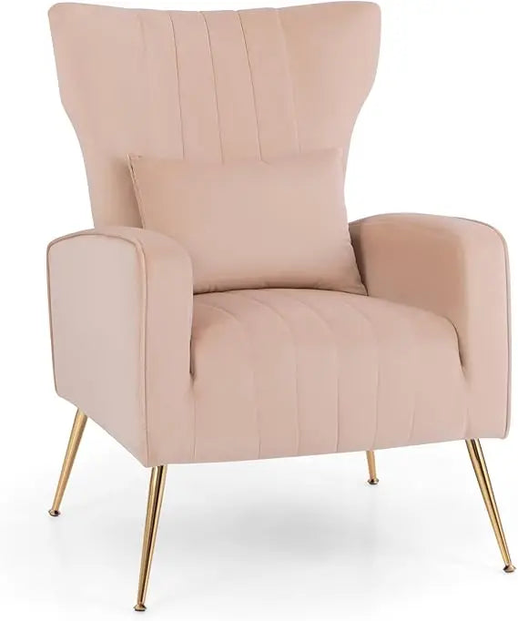 Velvet Accent Chair with Lumbar Pillow Mid Century Modern Wingback Design